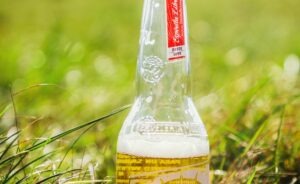 bière soleil dans l'herbe